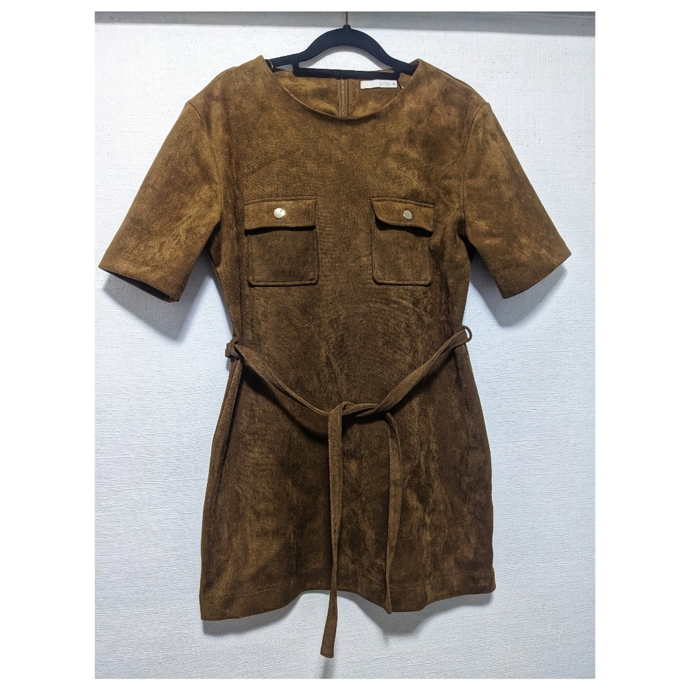 Brown Suede Belted Dress